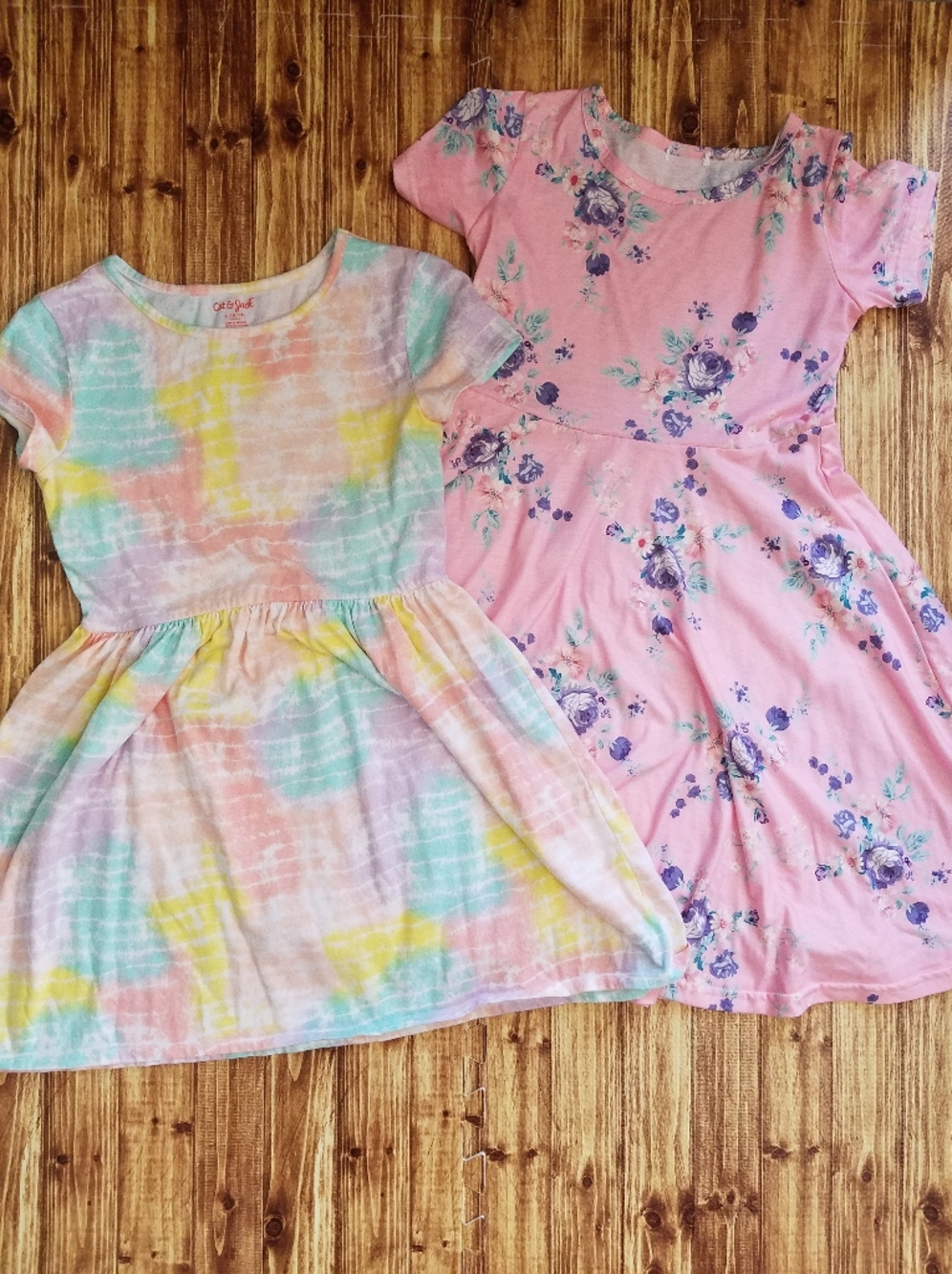 Cat & Jack Girls Large 10/12 Pastel Tie-Dye and Pink Floral Dresses